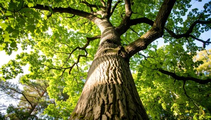 Lush green tree canopy with sunlight filtering through