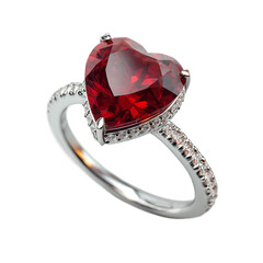 heart-shaped red ruby ring in 3d product render
