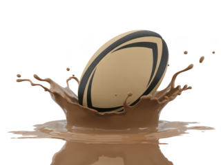 Rugby Ball Splashing in Mud on transparent background