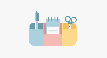 Obraz premium Flat Vector of Desk Stationery Organizer with Supplies 