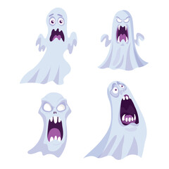 Creepy Halloween Ghosts. Flat vector clipart, illustration with isolated background.
