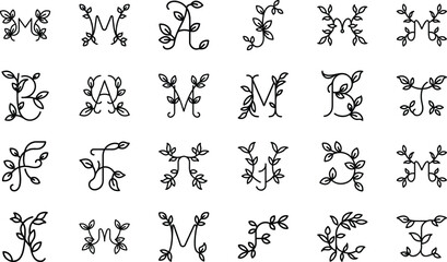 Bundle of 24 Hand-Drawn Flower Icons – Minimalist Floral Vector Set for Design, Tattoo, Logo, and Decorative Use