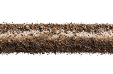 Horizontal strip of dark brown soil.  Textured surface with small rocks, showing layers