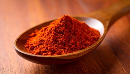 Red spice powder in a wooden spoon (1)