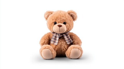 Adorable teddy bear sitting on white background studio photograph of plush toy