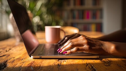 Woman Typing On Laptop At Home Office