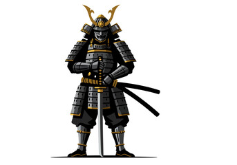 Armored samurai warrior stands ready with katana a symbol of traditional Japanese strength and discipline