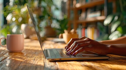 Woman Typing On Laptop In Home Office