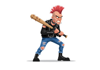 Punk rocker wielding spiked bat ready for a fight