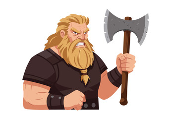 Enraged Viking Warrior Ready for Battle with Axe Raised