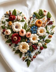 A beautifully crafted floral heart design featuring vibrant colors and intricate details, perfect for decoration.