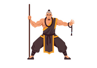 武僧 A stern monk with a staff and beads displays his strength