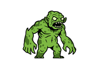 Grumpy Green Goblin A cartoonish monster with a fierce expression ready for a fight