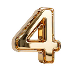 3d render of golden number 4 with shiny metallic surface
