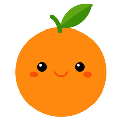 Fototapeta premium Cute happy orange character with green leaf and rosy cheeks on black background