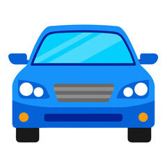A modern stylized blue sedan viewed from the front with a black background