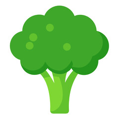 Stylized flat icon of a vibrant green broccoli floret with a thick stem on a black background
