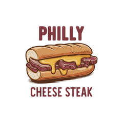 Philly Cheese Steak Logo Design – Vintage Inspired Sandwich Emblem with Melted Cheese, Steak, and Bold Typography for Deli, Food Truck, or American Restaurant Branding.