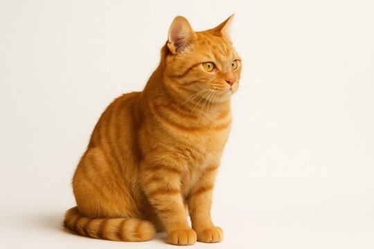 Orange Tabby Cat Sitting on White Background - 1449
