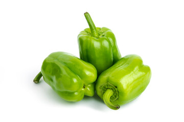 Pile of fresh green peppers isolated on white background