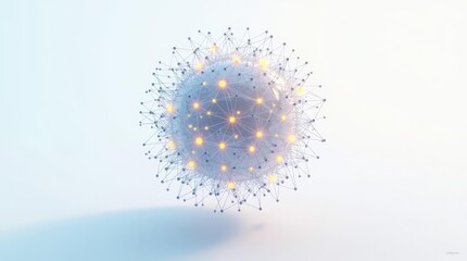 Floating transparent structure with glowing data points, modern visual of digital system and analysissphere