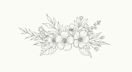 Vector Minimalist Floral SVG Illustration with Line Art Style Featuring Blossoms and Leaves for Elegant Design