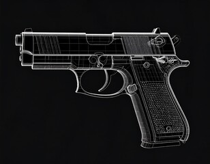 Geometric representation of a handgun on a dark backdrop for artistic effect