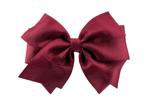 A rich maroon ribbon bow, sharply detailed against a transparent background