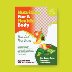 Healthy food for weight loss  print flyer or poster vector template, Meal Planning & Guidance, Online Consultations a4 vertical poster, leaflet, brochure cover design