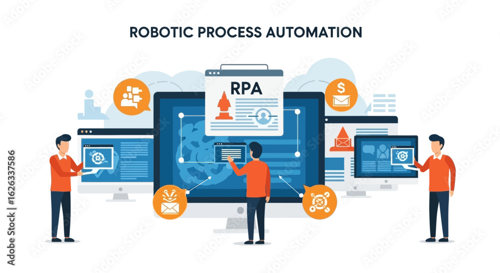 Wall mural robotic process automation optimizing business workflow with digital transformation