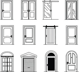 Silhouette collection of doors design outline vector Illustrator