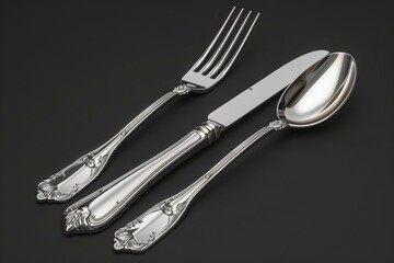 Combination of silver cutlery, knife, fork and spoon for various festivals