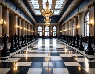 Grandiose Chess Hall: A conceptual visualization of strategic thinking and power