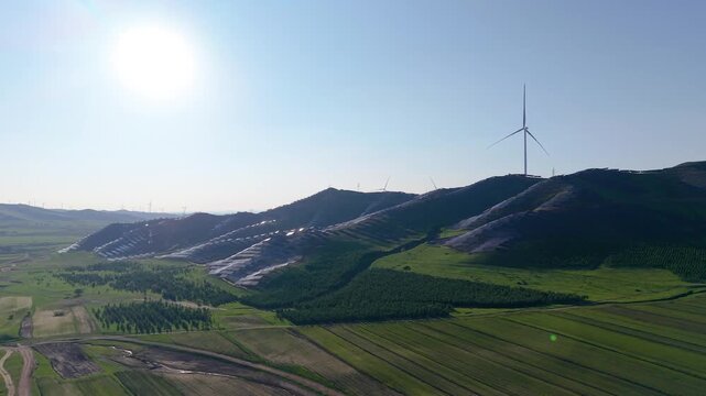 Aerial view of the photovoltaic power generation on the 100-mile Sky Road in Hebei Province