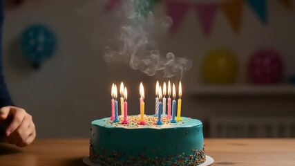 Birthday cake with lit candles and hands clapping