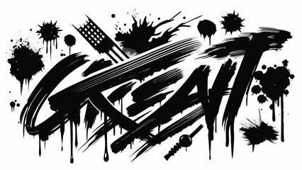 Vector art of graffiti art with spray paint brush strokes, ink splashes, and drips, isolated on white background