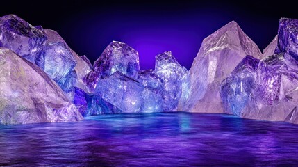 Crystal mountains on a dark lake
