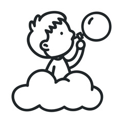 Fototapeta premium Child blowing bubble in clouds for dreamlike moment