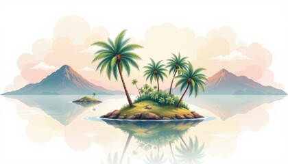 Fototapeta premium Serene tropical island with graceful palm trees under a clear blue sky ideal for relaxing getaways and vacations