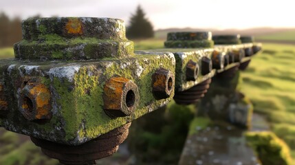 Fototapeta premium Close-Up of Rusty Industrial Hardware with Textured Surface and Nature