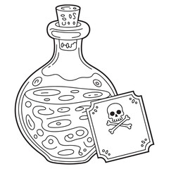 Potion Bottle with Skull and Bubbles – Halloween Witch Brew Line Art Illustration