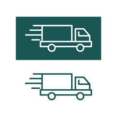 Graphic illustration of fast delivery trucks in motion with speed lines showing movement and efficiency