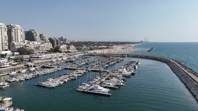 Aerial drone footage of Ashkelon Marina
