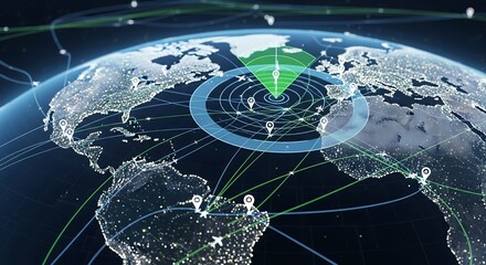 Dynamic global network connecting cities with flight paths and radar tracking