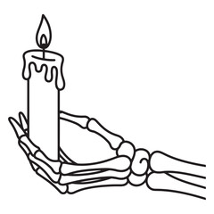 Skeleton Hand Holding a Dripping Candle – Spooky Halloween Line Art Illustration