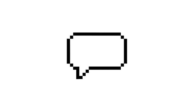 Pixel art of a chat bubble appearing and disappearing, animated loop, retro UI style.
