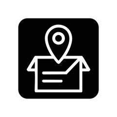 Icon representing delivery tracking with a location marker on a package in a minimalist style suitable for apps or websites