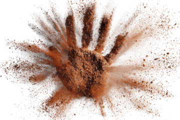 Exploding handprint of a dark brown substance