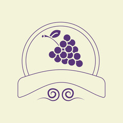 Grape emblem design featuring a cluster of grapes and elegant curves representing vineyard culture