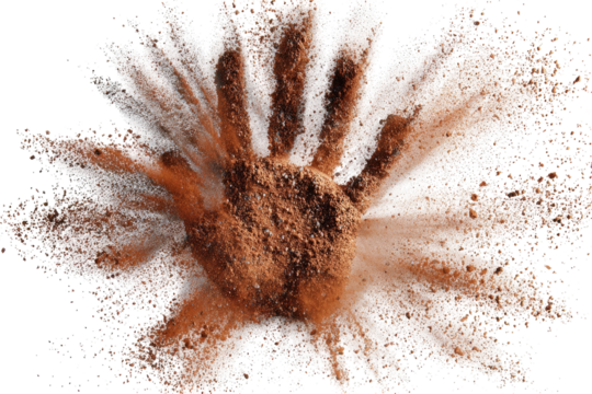 Exploding handprint of a dark brown substance